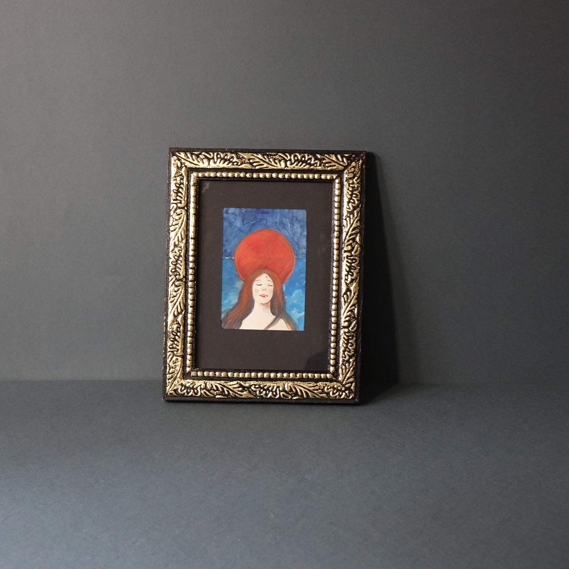 Acquarello Originale Sirena Partenope – arte di Sorrento in Cornice, Arte Simbolica Napoletana, di Pasquale Scognamiglio