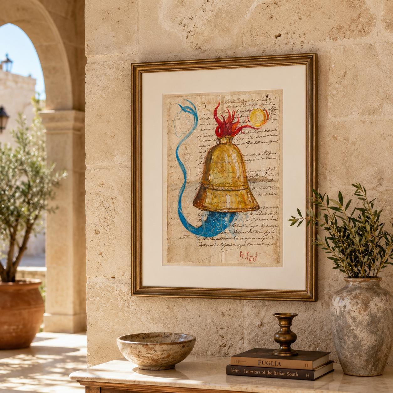 Acquarello originale su manoscritto borbonico 1800 | Talismano visivo Partenopeo | Arte sacra simbolica napoletana | Pasquale Scognamiglio - Image 2