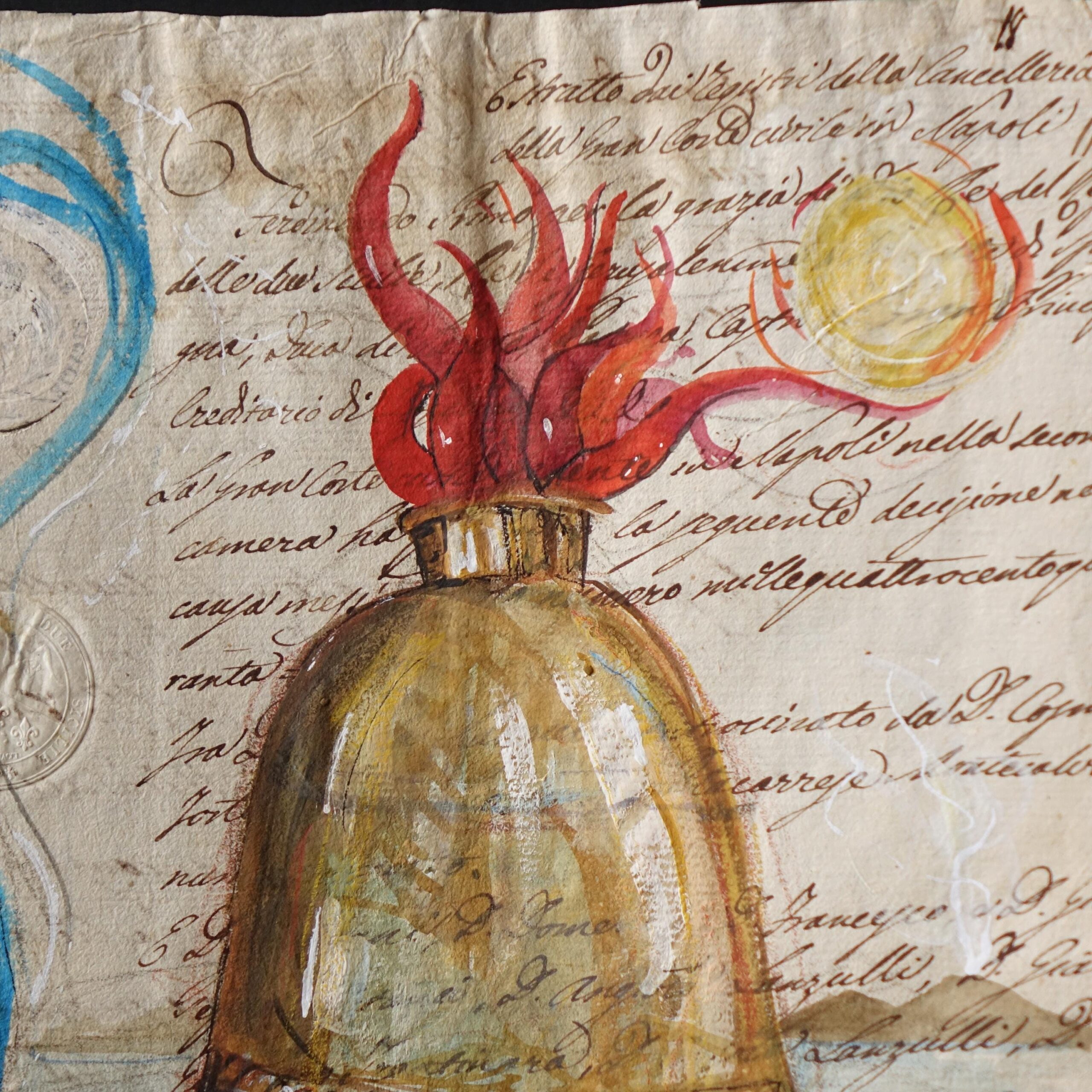 Acquarello originale su manoscritto borbonico 1800 | Talismano visivo Partenopeo | Arte sacra simbolica napoletana | Pasquale Scognamiglio - Image 3