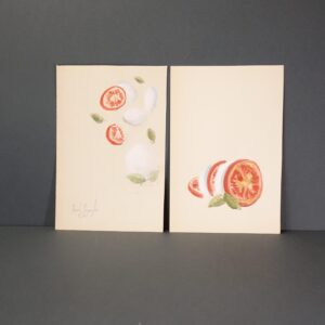 Caprese Mediterranea – Dittico originale acquarello su carta | Arte napoletana contemporanea | Natura morta mediterranea