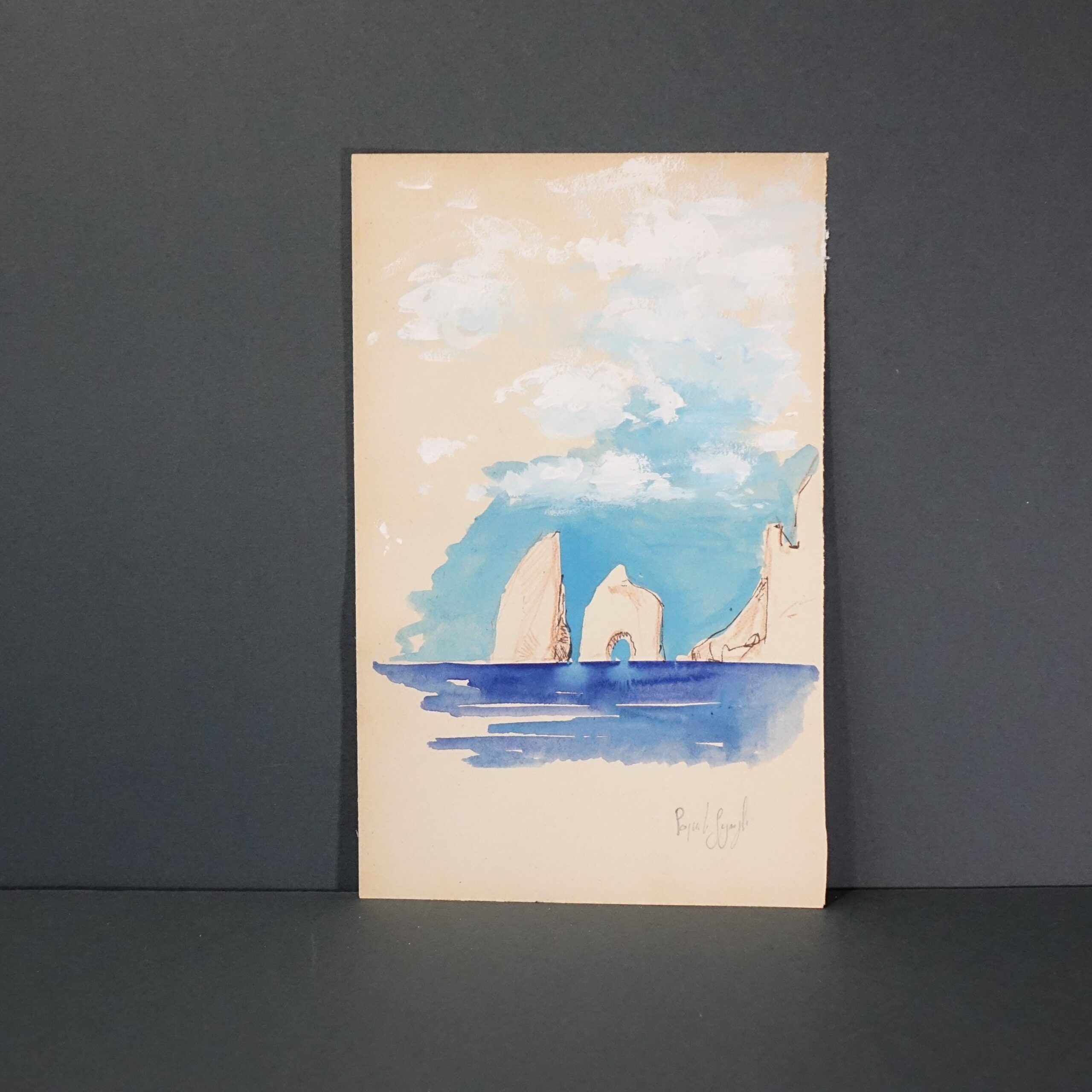 Capri, L'arco d'azzurro – Acquarello originale su carta avorio | Faraglioni di Capri | Paesaggio marino italiano