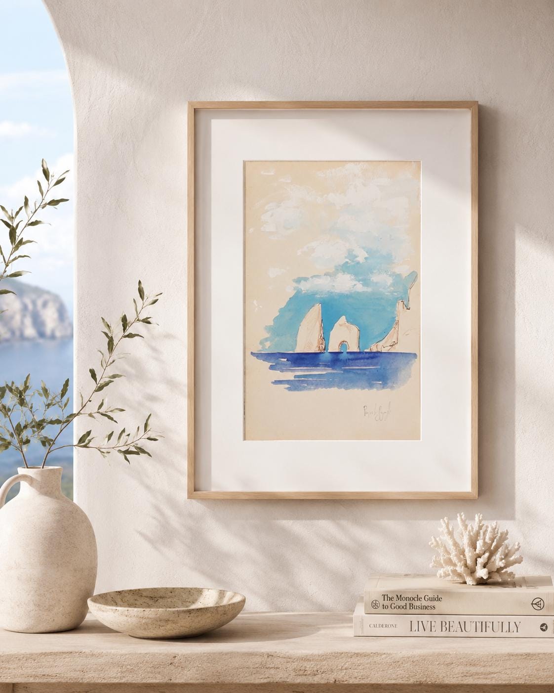 Capri, L'arco d'azzurro – Acquarello originale su carta avorio | Faraglioni di Capri | Paesaggio marino italiano - Image 2