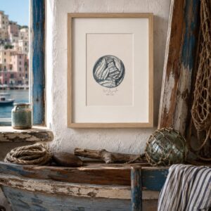 Dipinto di pesca alici di Napoli, dipinto a mano su carta Amalfi 100% cotone da 250g , firmato a mano da Pasquale Scognamiglio