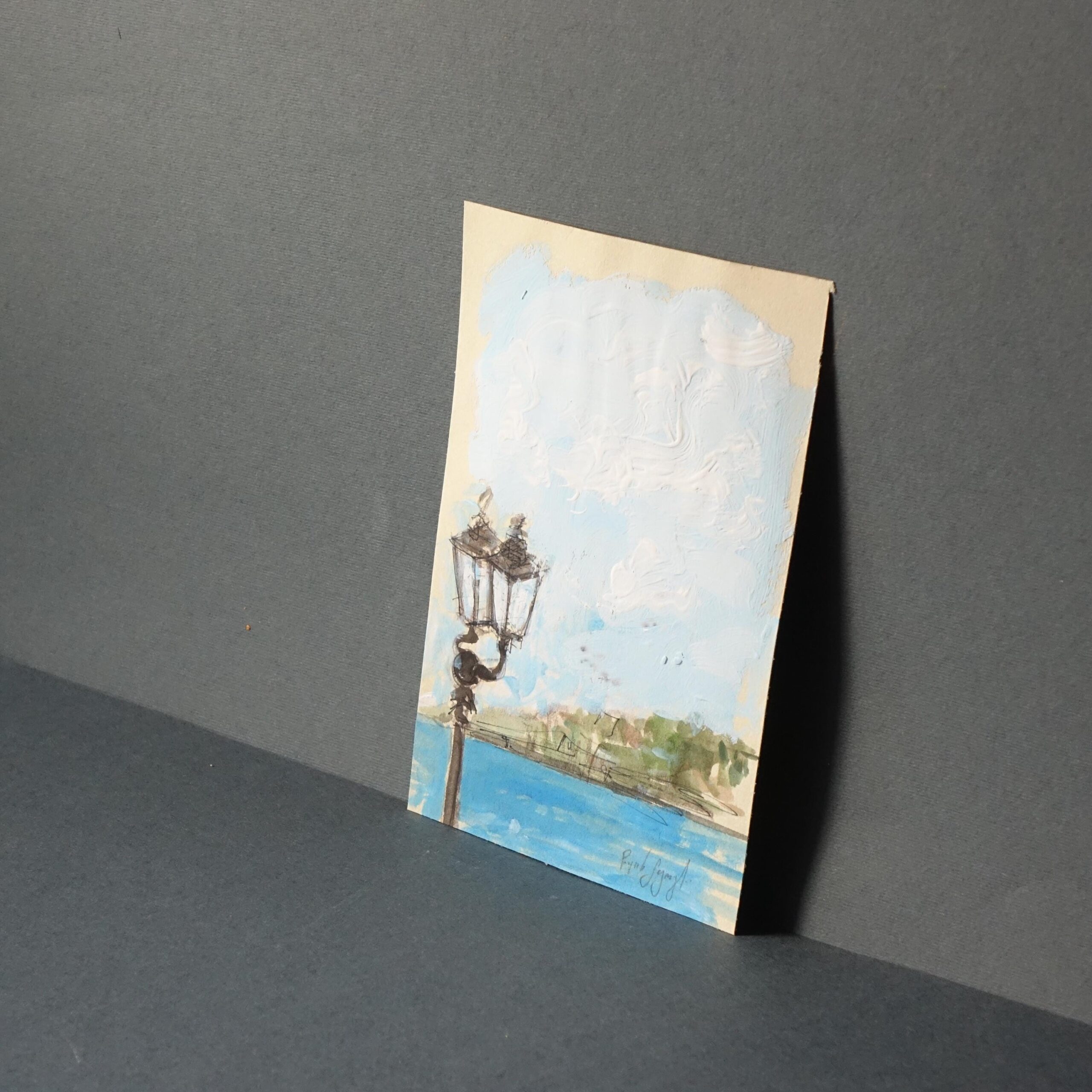Dipinto originale su carta con paesaggio marino, Mergellina di Napoli – opera firmata, arte mediterranea, firmato Pasquale Scognamiglio - Image 2