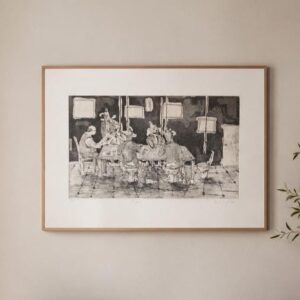 Incisione calcografica "La Giuria" - Acquaforte e Acquatinta su Rame di Pasquale Scognamiglio, quadro satirico, critico d'arte e gallerista