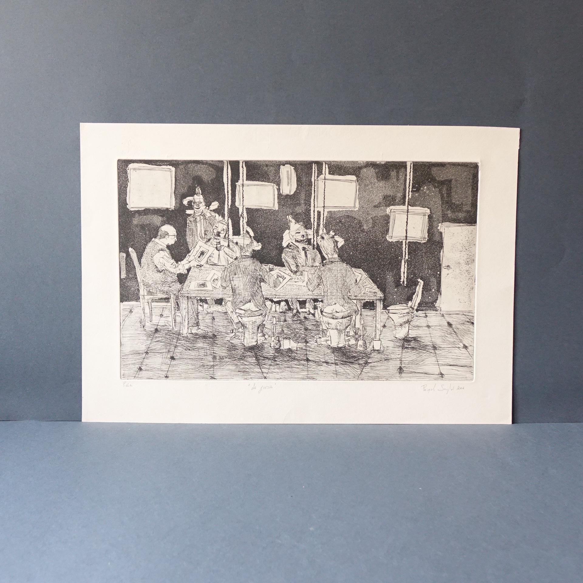 Incisione calcografica "La Giuria" - Acquaforte e Acquatinta su Rame di Pasquale Scognamiglio, quadro satirico, critico d'arte e gallerista - Image 3